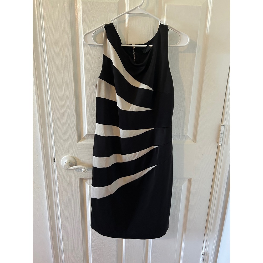 R&M Richards Womens Black White Striped Cowl Neck Sheath Dress Size 14